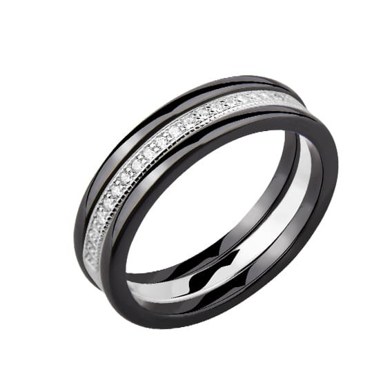 Pierścionek Srebrny pr 925 Czarna Ceramika P131S-Z1204