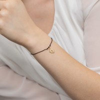 Bransoletka Sznurek Czarny Złoto pr 585 Stópki Brylant 0.005 ct 
B009-Z-585-B0.005-BD