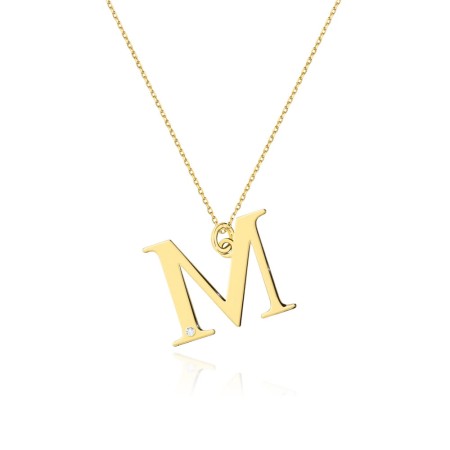 Naszyjnik Złoty pr 585 Celebrytka z Brylantem Literka M