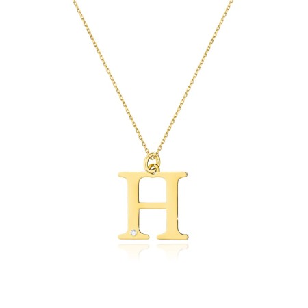 Naszyjnik Złoty pr 585 Celebrytka z Brylantem Literka H