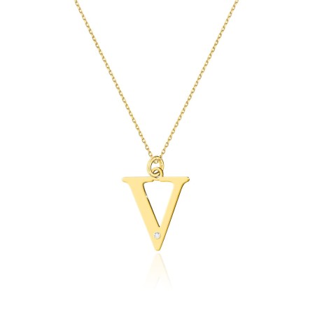 Naszyjnik Złoty pr 585 Celebrytka z Brylantem Literka V