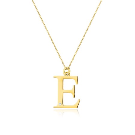 Naszyjnik Złoty pr 585 Celebrytka z Brylantem Literka E