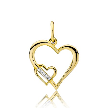 Zawieszka Złota pr 585 Brylanty 0,015 ct Dwa Serca 