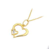 Zawieszka Złota pr 585 Brylanty 0,015 ct Dwa Serca 
S002-585-B0.015-BD