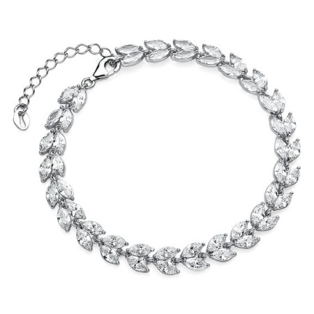 Bransoletka Srebrna pr 925 Liście Cyrkonie