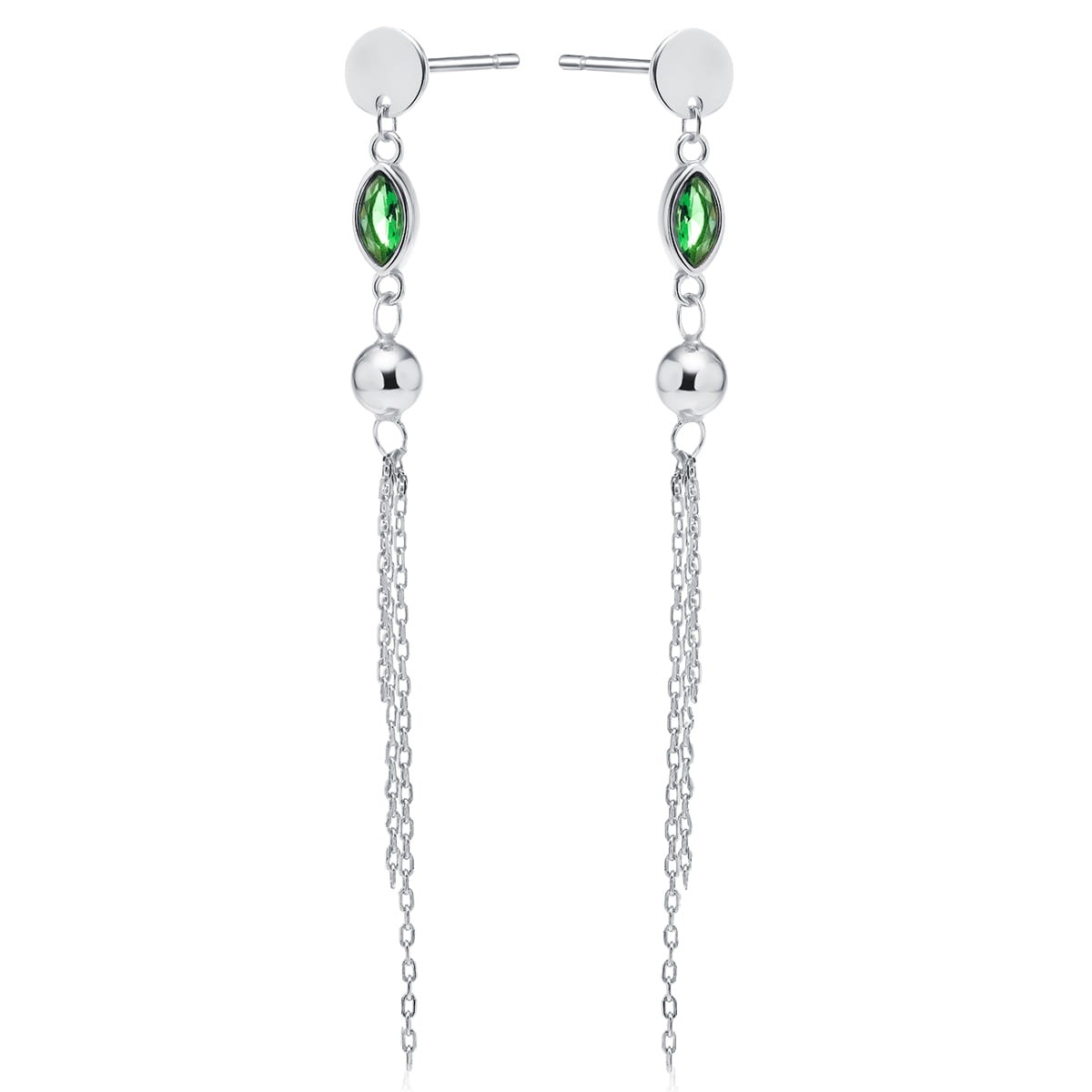 KOLCZYKI SREBRNE PR 925 SZMARAGDOWA CYRKONIA, KULKI Z ŁAŃCUSZKIEM KO419S-Z2040EREM