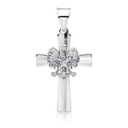 Zawieszka Srebrna pr 925 Krzyż Orzeł w Koronie 