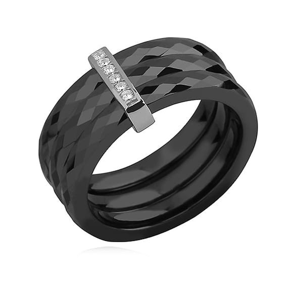 Pierścionek Srebrny pr 925 Czarna Ceramika P121S-Z0896AB